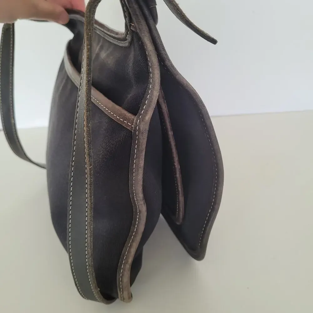 Coach Shoulder Bag, Canvas Denim Leather Black 8113 Rustic Flap‎ Medium Saddle